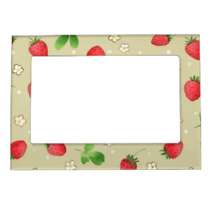 Watercolor strawberries pattern magnetic photo frame