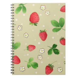 Watercolor strawberries pattern notebook