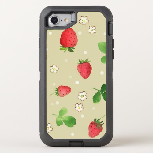 Watercolor strawberries pattern OtterBox defender iPhone SE87 case