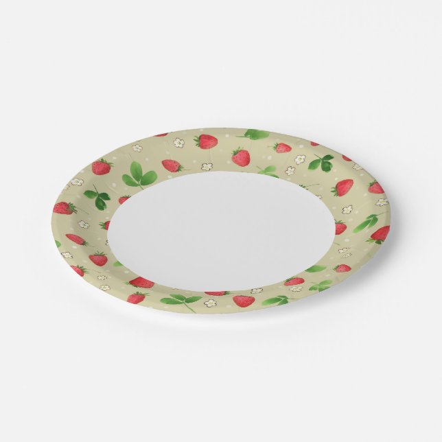 Watercolor strawberries pattern paper plates (Angled)