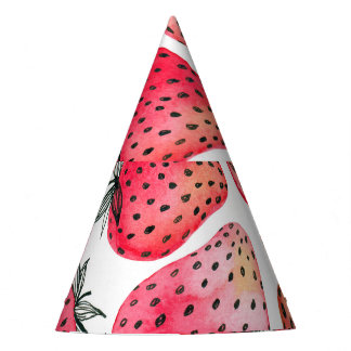 Watercolor strawberries pattern. party hat