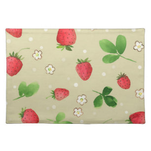 Watercolor strawberries pattern placemat