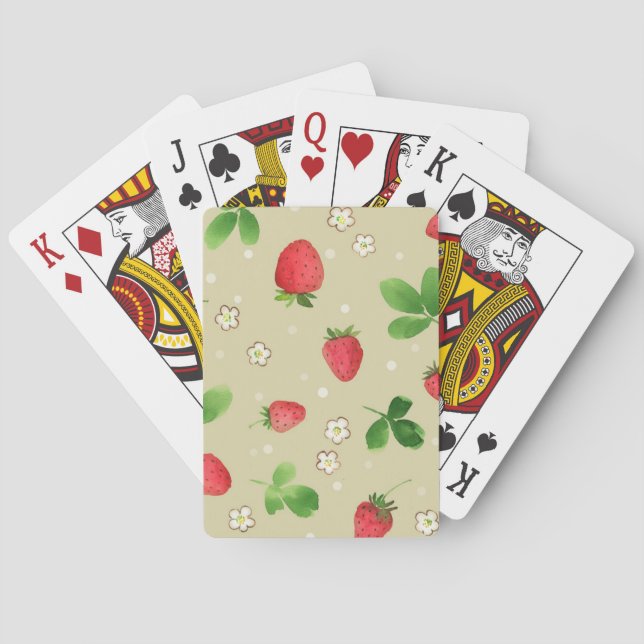 Watercolor strawberries pattern poker cards (Back)