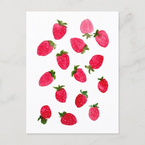 Watercolor Strawberries Pattern Postcard