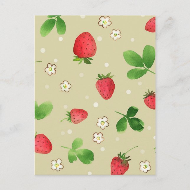 Watercolor strawberries pattern postcard (Front)