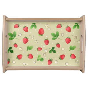 Watercolor strawberries pattern serving tray