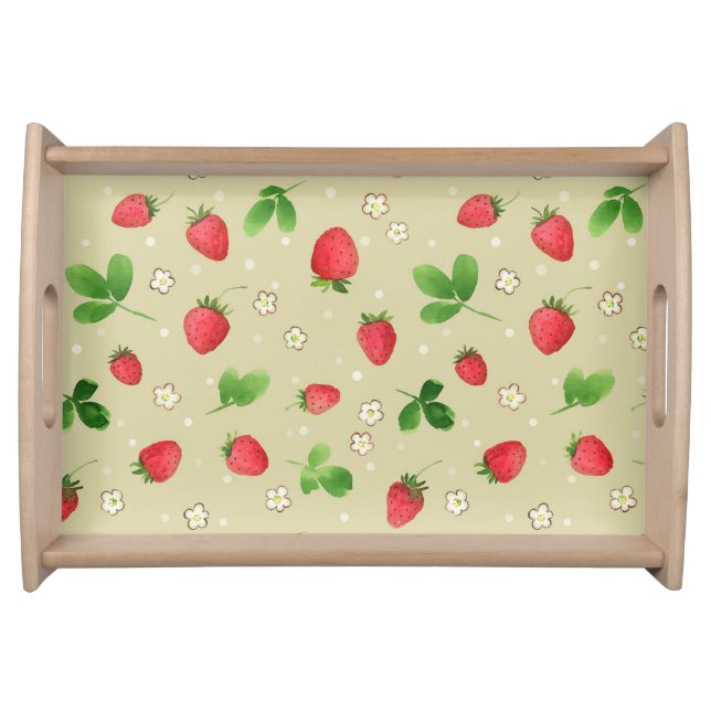 Watercolor strawberries pattern serving tray (Front)