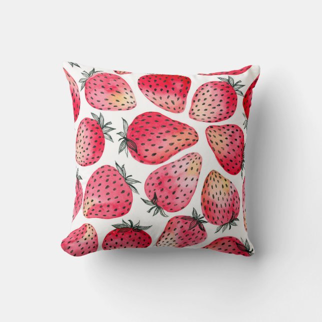 Watercolor strawberries pattern. throw pillow (Front)
