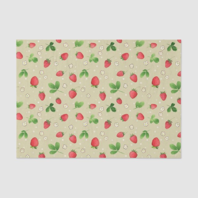 Watercolor strawberries pattern tissue paper (Front)