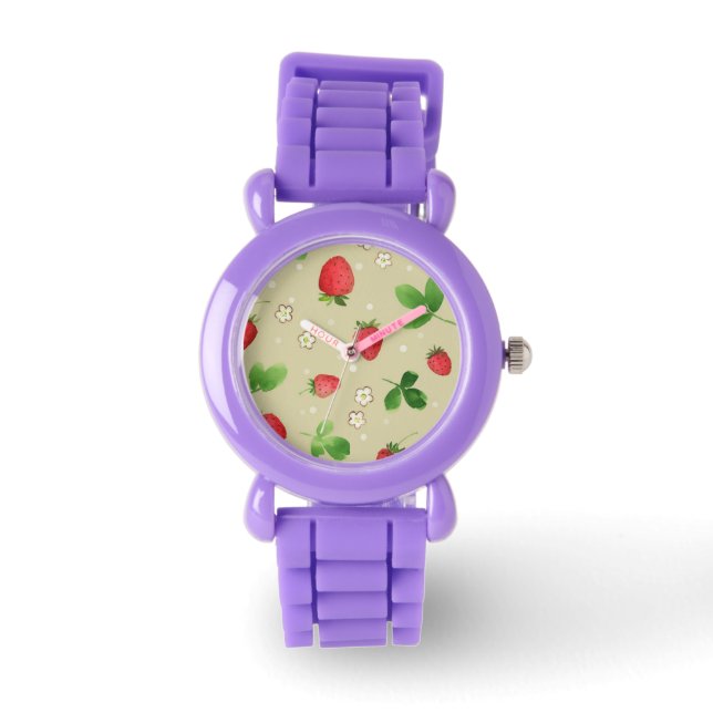 Watercolor strawberries pattern watch (Front)