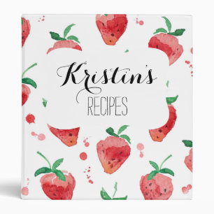 Watercolor Strawberries Pink & Red Painted Berries 3 Ring Binder