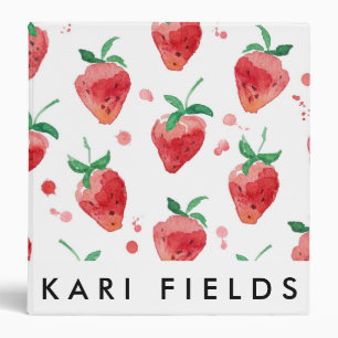 Watercolor Strawberries Pink & Red Painted Berries Binder