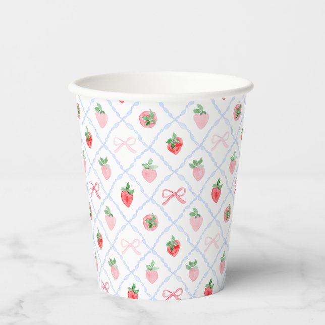 Watercolor strawberries ribbonerie trellis paper cups (Front)