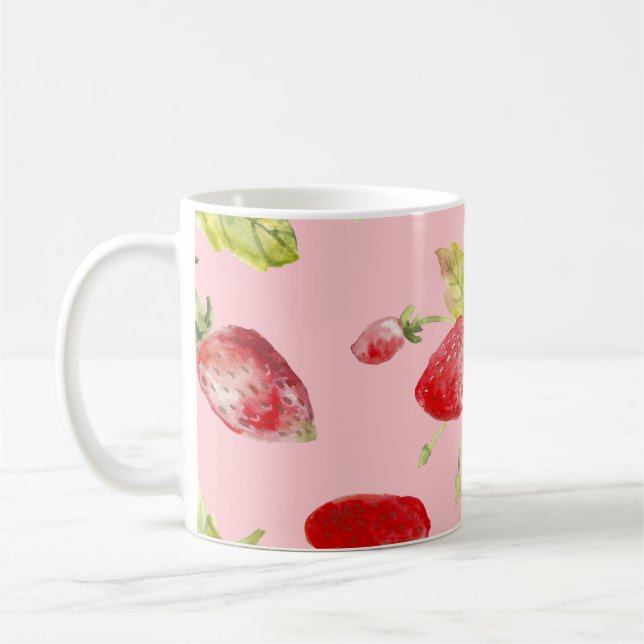 Watercolor strawberries, seamless, fruity pattern. coffee mug (Left)