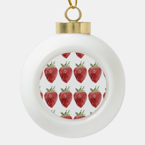 Watercolor strawberries seamless pattern ceramic ball christmas ornament