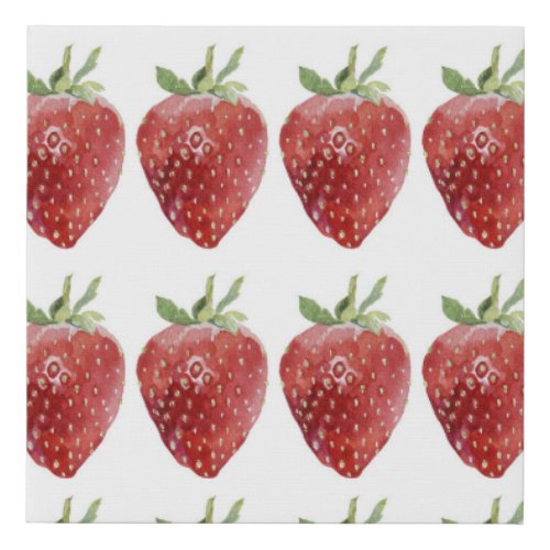 Watercolor strawberries seamless pattern faux canvas print