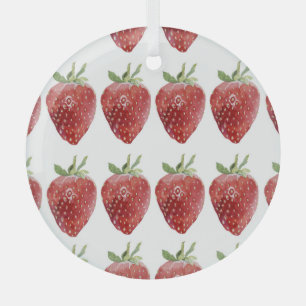 Watercolor strawberries: seamless pattern glass ornament