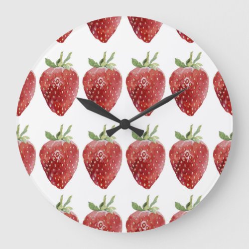 Watercolor strawberries seamless pattern large clock