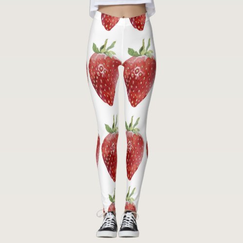 Watercolor strawberries seamless pattern leggings