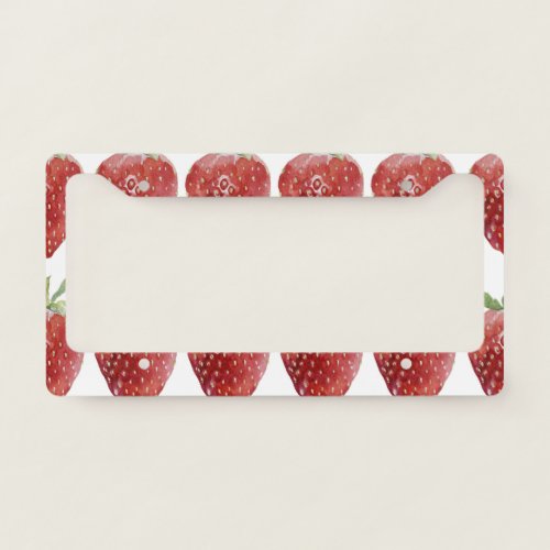 Watercolor strawberries seamless pattern license plate frame