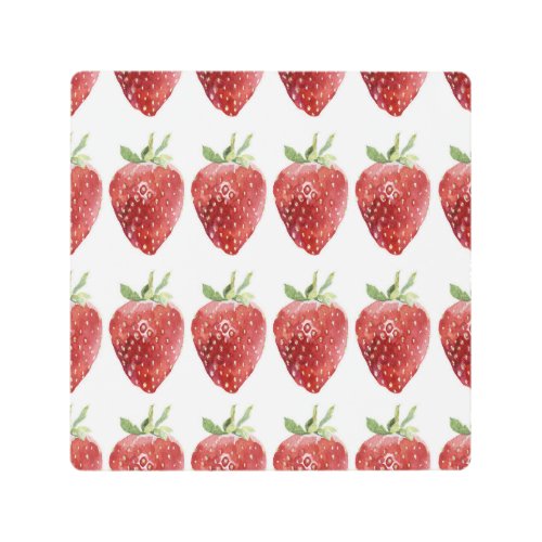 Watercolor strawberries seamless pattern metal print
