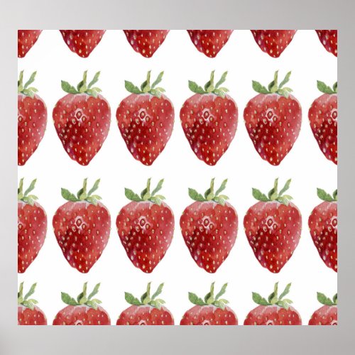 Watercolor strawberries seamless pattern poster