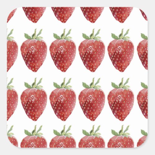 Watercolor strawberries seamless pattern square sticker
