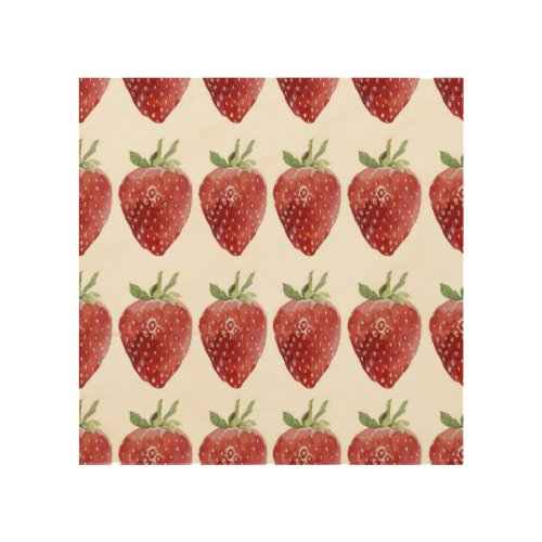 Watercolor strawberries seamless pattern wood wall art