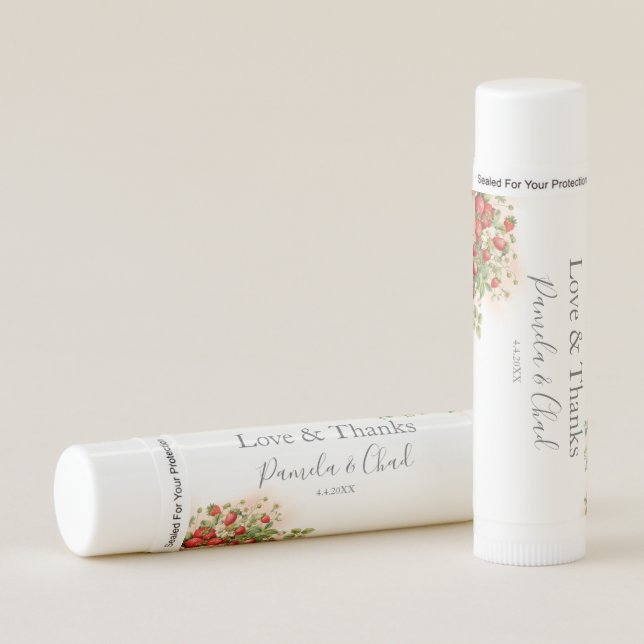 Watercolor Strawberries Wedding Lip Balm (Front)