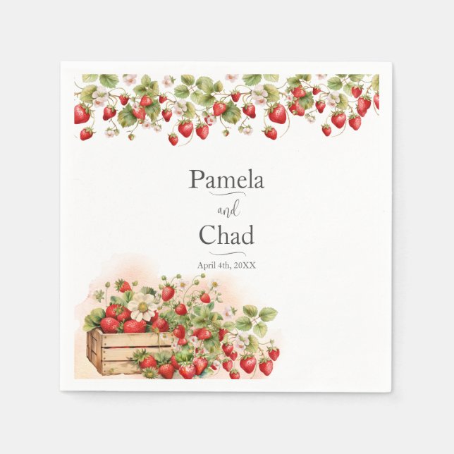 Watercolor Strawberries Wedding Napkins (Front)