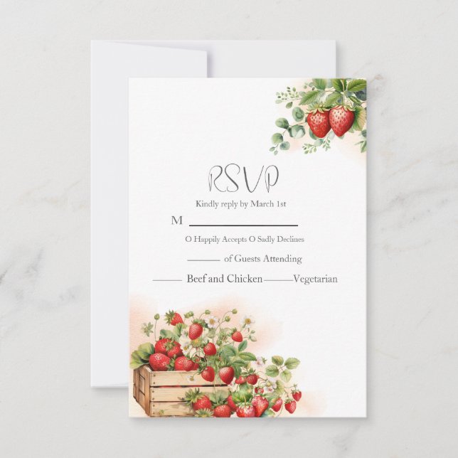 Watercolor Strawberries Wedding RSVP Card (Front)