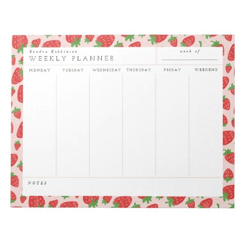 Watercolor Strawberries Weekly Planner Notepad