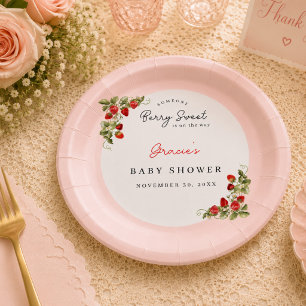 Watercolor Strawberries Whimsical Baby Shower Paper Plates