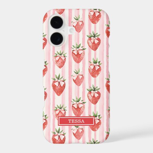Watercolor Strawberries With Coquette Bows iPhone 17 Case