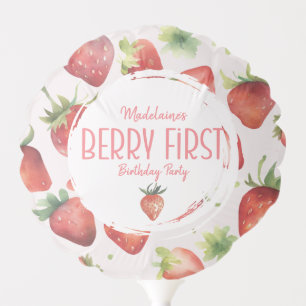 Watercolor Strawberry 1st Berry First Birthday Balloon