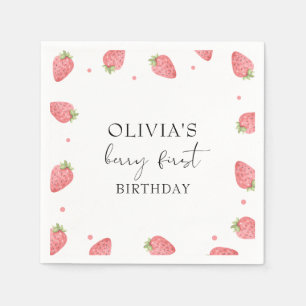 Watercolor Strawberry 1st Birthday Party Berry Napkins