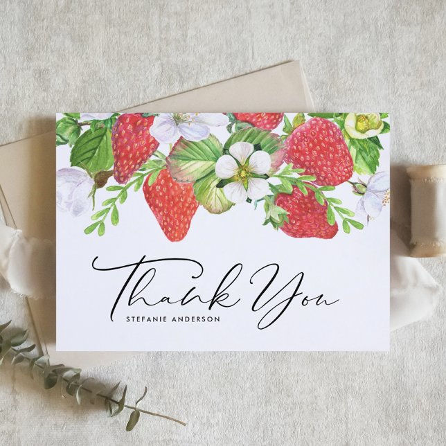 Watercolor Strawberry and Blossoms Graduation Thank You Card (Creator Uploaded)