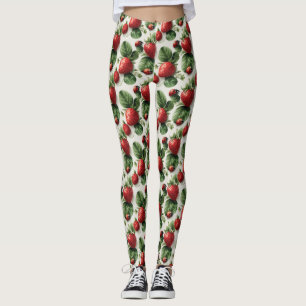 Watercolor Strawberry and Ladybug Seamless Pattern Leggings