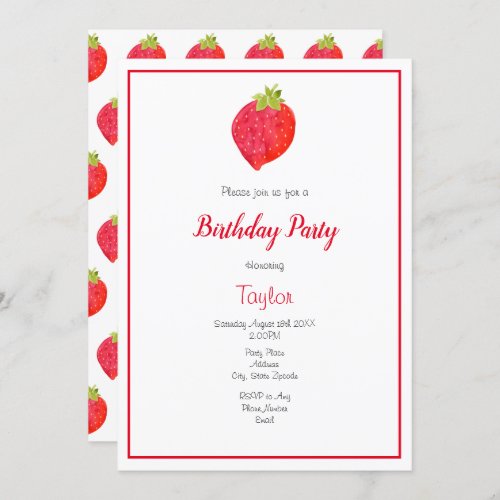 Watercolor Strawberry and Pattern Invitation