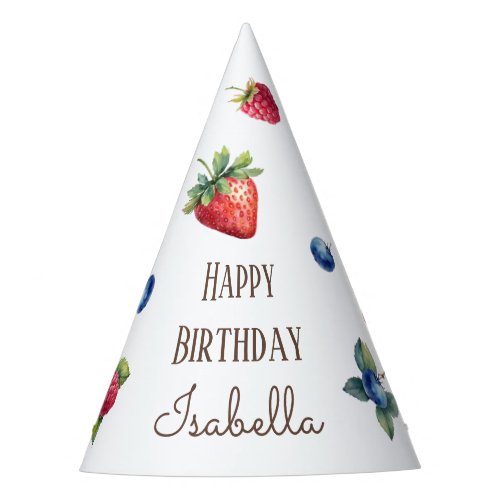 Watercolor Strawberry Baby Berry First Birthday Party Hat