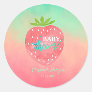 Watercolor Strawberry Baby Shower Classic Round Sticker