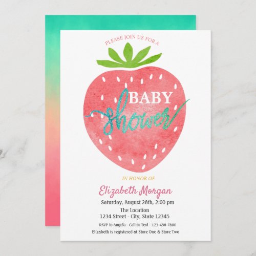 Watercolor Strawberry Baby Shower Invitation