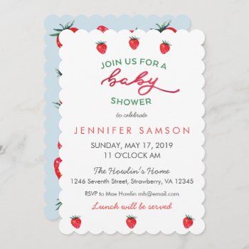 Watercolor Strawberry Baby Shower Invite by Popcornparty at Zazzle