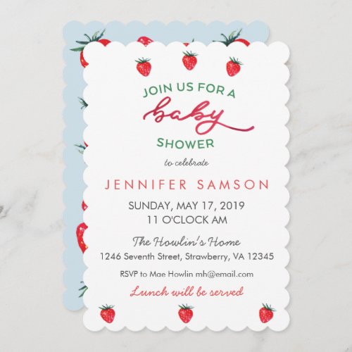 Watercolor Strawberry Baby Shower Invite