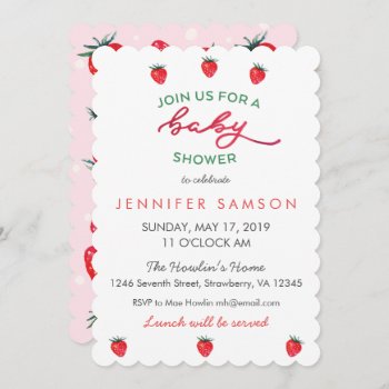 Watercolor Strawberry Baby Shower Invite Pink by Popcornparty at Zazzle