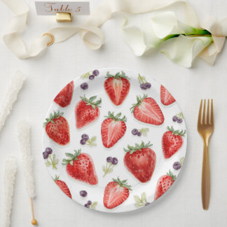 Watercolor Strawberry Baby Shower Paper Plates