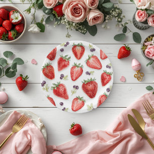 Watercolor Strawberry Baby Shower Paper Plates