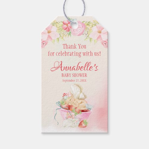 Watercolor Strawberry Baby Shower Thank You Gift Tags