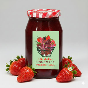 Watercolor Strawberry Basket Custom Homemade Jam Food Label