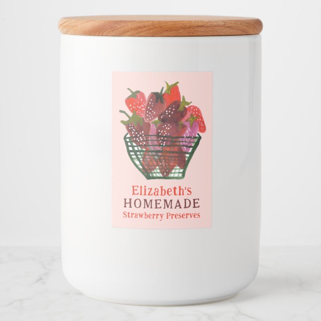 Watercolor Strawberry Basket Custom Homemade Jam Food Label (Front)